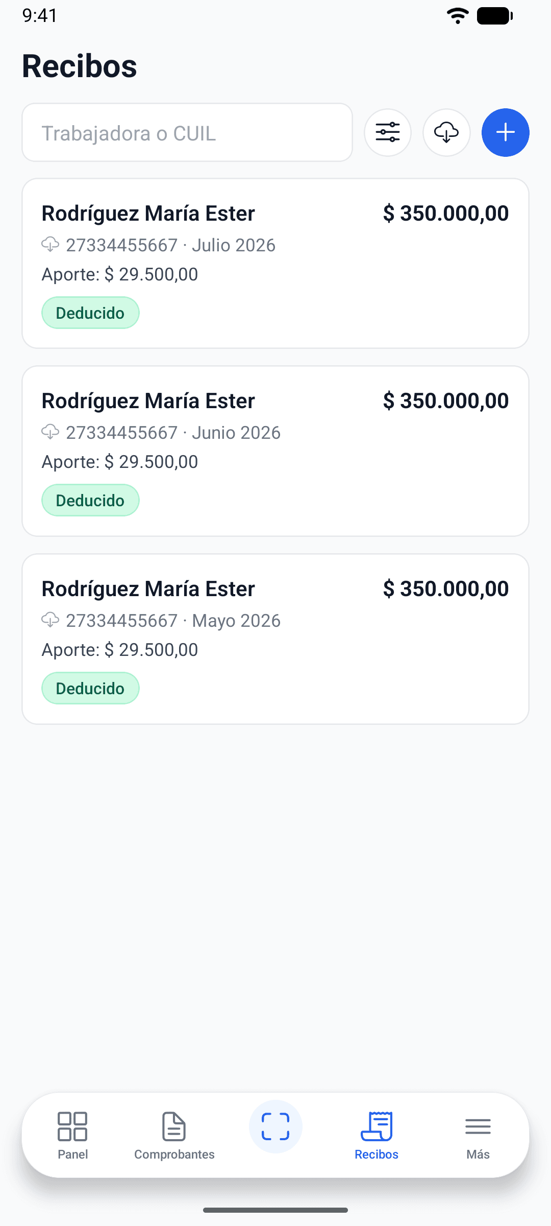 Recibos de personal doméstico en la app de desgrava.ar para Android