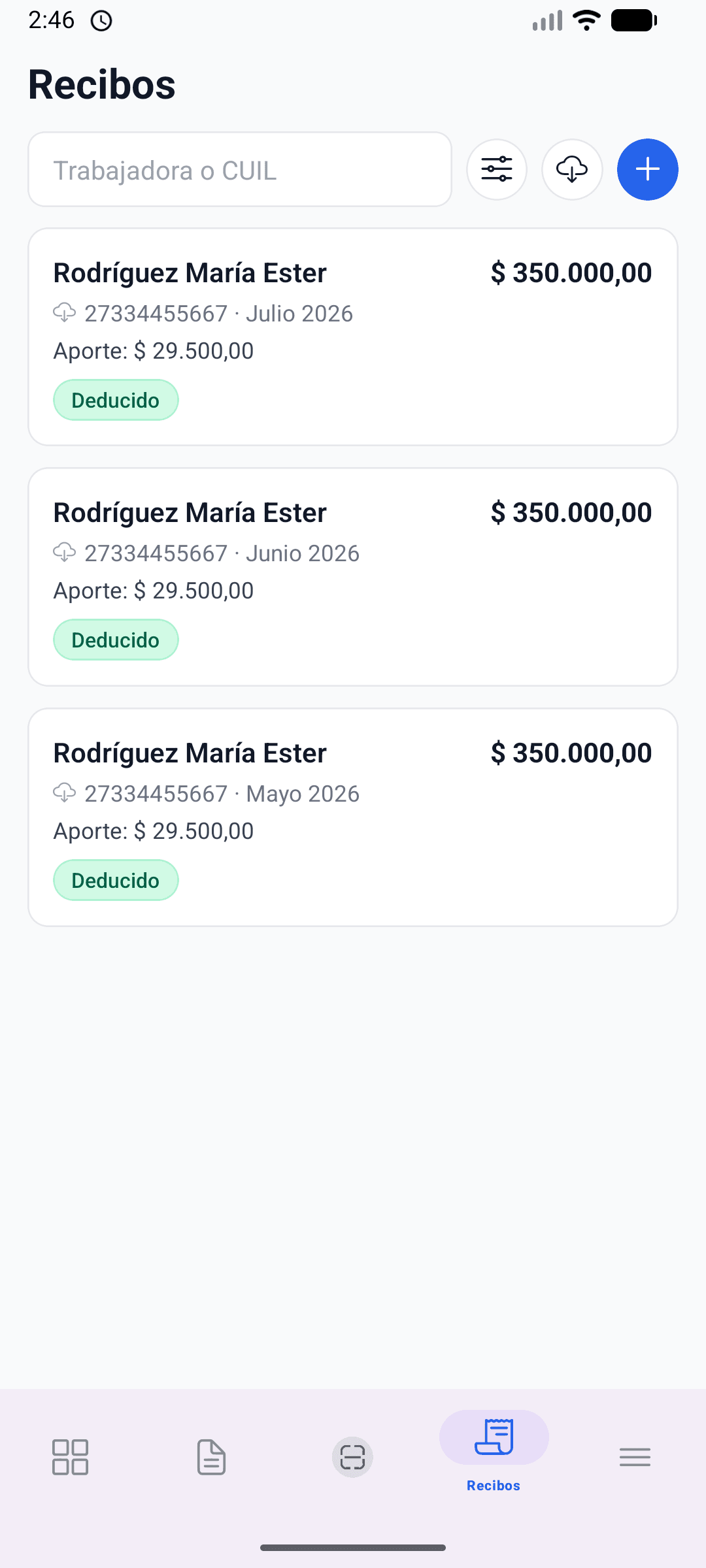 Recibos de personal doméstico en la app móvil de desgrava.ar