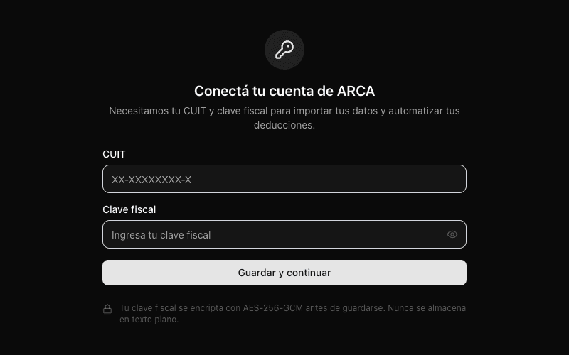 Pantalla de conexión con ARCA en desgrava.ar