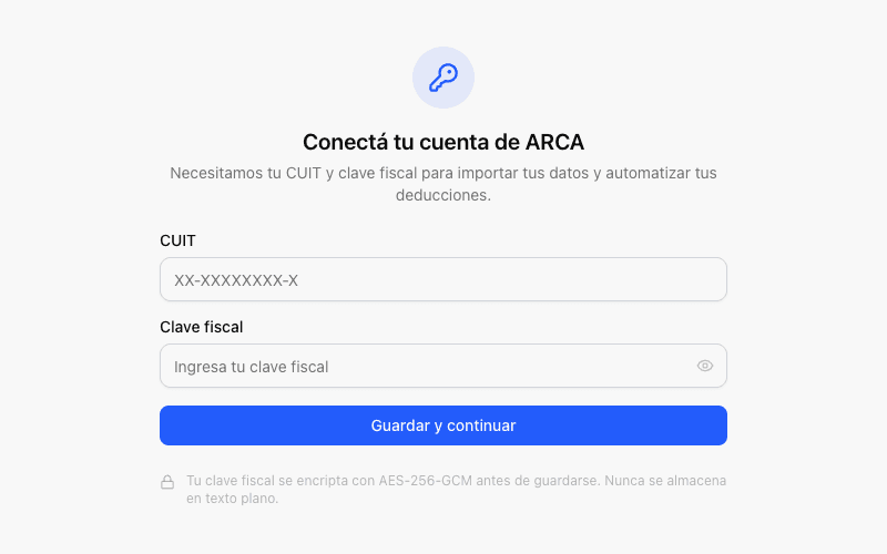 Pantalla de conexión con ARCA en desgrava.ar